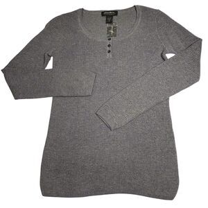 NWT Eddie Bauer Henley Thermal Waffle Knit Top Women’s XS Gray Baselayer Sweater